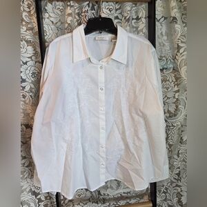 Vintage Y2K Studio Works White Floral Embroidered Shirt 2X